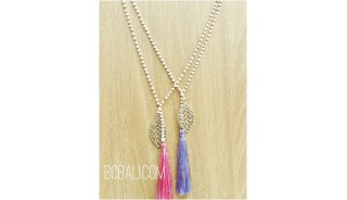 single strand necklaces beads tassels silver bronze leaves